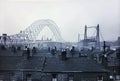 The Silver Jubilee Bridge under construction in the late 1950s in Runcorn, Cheshire Royalty Free Stock Photo