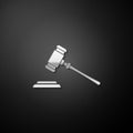Silver Judge gavel icon isolated on black background. Gavel for adjudication of sentences and bills, court, justice