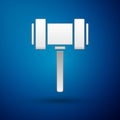 Silver Judge gavel icon isolated on blue background. Gavel for adjudication of sentences and bills, court, justice