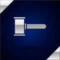 Silver Judge gavel icon isolated on dark blue background. Gavel for adjudication of sentences and bills, court, justice