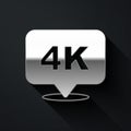 Silver 4k Ultra HD icon isolated on black background. Long shadow style. Vector Royalty Free Stock Photo