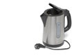 silver kettle opened lid heating white background Royalty Free Stock Photo