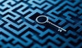 Silver Key on Digital Maze Representing Encryption