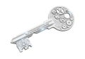 Silver key with gears and brain icon representing self-supervised learning on a white background Royalty Free Stock Photo