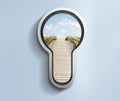 Silver keyhole path to relax enjoy relief mind freedom view. Path, access, life idea concept. 3D illustration