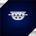 Silver Kitchen colander icon isolated on dark blue background. Cooking utensil. Cutlery sign. Vector