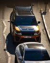 Silver Land Rover with a Dubai numberplate during a rush hour traffic jam