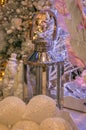 Silver lantern on christmas decorations