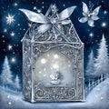 Silver lantern home decor close up