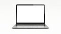 A silver laptop with a blank white screen on a white background computer technology Royalty Free Stock Photo
