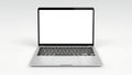 Silver Laptop with Blank White Screen on Light Gray Background computer technology Royalty Free Stock Photo