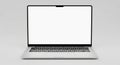 Silver Laptop Computer Open with Blank White Screen on a Light Gray Background technology Royalty Free Stock Photo
