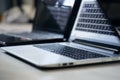 Silver laptop on the desk