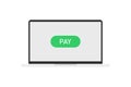 Silver laptop with green button pay on screen. Online payment. EPS 10 Royalty Free Stock Photo