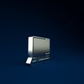 Silver Laptop icon isolated on blue background. Computer notebook with empty screen sign. Minimalism concept. 3d Royalty Free Stock Photo