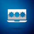 Silver Laptop with password notification icon isolated on blue background. Security, personal access, user authorization Royalty Free Stock Photo