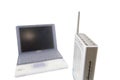 Silver Laptop and wireless router