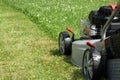 Silver lawn mower. Royalty Free Stock Photo