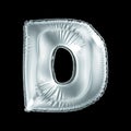 Silver letter D made of inflatable balloon isolated on black background.