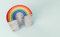 Silver LGBTQ rainbow pile for gay pride, LGBT, bisexual, homosexual symbol concept. Isolated on pastel pink background with copy