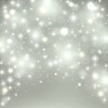 Silver light background. Christmas design with snow, snowflakes, sparkle stars, glitter. Winter holiday background with Royalty Free Stock Photo