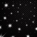 Silver light stars on black transparent background. Abstract bokeh glowing design. Shine bright elements. White shiny Royalty Free Stock Photo