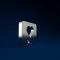 Silver Like and heart icon isolated on blue background. Counter Notification Icon. Follower Insta. Minimalism concept