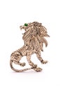 Silver lion brooch isolated on white Royalty Free Stock Photo