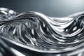 Silver liquid chrome background, shiny metal waves