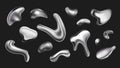 Silver liquid shapes 3d elements set in realistic render design. Collection of glossy chrome liquid blobs, shiny metallic fluid Royalty Free Stock Photo