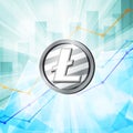 Silver litecoin coin cryptocurrency in the bright rays with stat Royalty Free Stock Photo