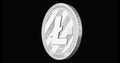 Silver Litecoin spinning in perfect loop isolated on black background. 4K video. 3D rendering.