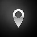 Silver Location icon isolated on black background. Pointer symbol. Navigation map, gps, direction, place, compass