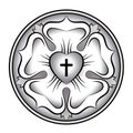 Silver Luther rose, calligraphic Luther seal, symbol of Lutheranism Royalty Free Stock Photo