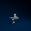 Silver Magic lamp or Aladdin lamp icon isolated on blue background. Spiritual lamp for wish. Minimalism concept. 3d