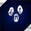 Silver Magic runes icon isolated on dark blue background. Vector Illustration.