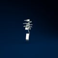 Silver Magic staff icon isolated on blue background. Magic wand, scepter, stick, rod. Minimalism concept. 3d