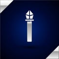 Silver Magic staff icon isolated on dark blue background. Magic wand, scepter, stick, rod. Vector Illustration Royalty Free Stock Photo