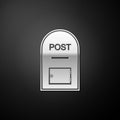 Silver Mail box icon. Post box icon isolated on black background. Long shadow style. Vector Royalty Free Stock Photo