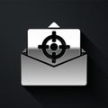 Silver Mail and e-mail icon isolated on black background. Envelope symbol e-mail. Email message sign. Long shadow style Royalty Free Stock Photo