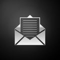 Silver Mail and e-mail icon isolated on black background. Envelope symbol e-mail. Email message sign. Long shadow style Royalty Free Stock Photo