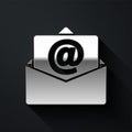 Silver Mail and e-mail icon isolated on black background. Envelope symbol e-mail. Email message sign. Long shadow style Royalty Free Stock Photo