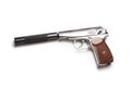 Silver makarov pistol with black silencer Royalty Free Stock Photo