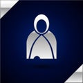 Silver Mantle, cloak, cape icon isolated on dark blue background. Magic cloak of mage, wizard and witch for halloween