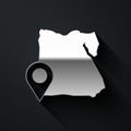 Silver Map of Egypt icon isolated on black background. Long shadow style. Vector Royalty Free Stock Photo