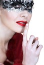 Silver mask and red lips Royalty Free Stock Photo