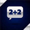 Silver Math system of equation solution on speech bubble icon isolated on dark blue background. Vector Illustration Royalty Free Stock Photo