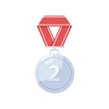 Silver medal for second 2nd place with mesh. Prize-winners award with number two 2. Circle medallion badge with loop