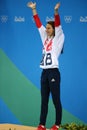 Silver medalist Jazmin Carlin of Great Britain during medal ceremony after the Women's 800m freestyle competition