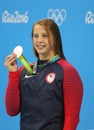 Silver medalist Kathleen Baker of United States during medal ceremony after Women`s 100m backstroke final of the Rio 2016 Olympics